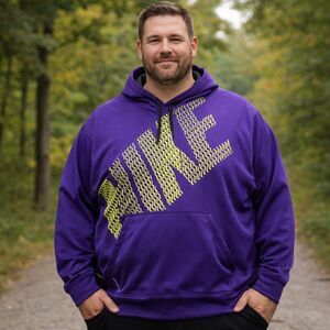 Nike Therma Fit Hoodie Big Spell Out Logo Knit Sweatshirt Mens 2XL Purple Yellow